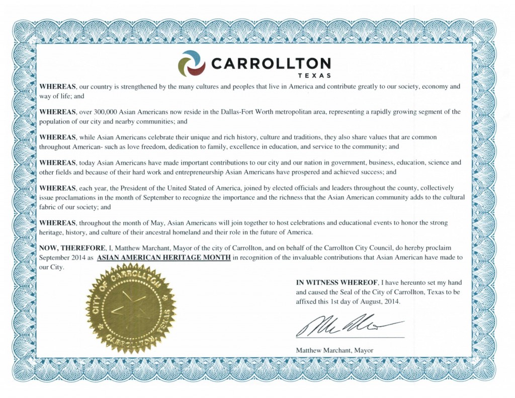 DFW AACC Proclamations_2014_Carrollton