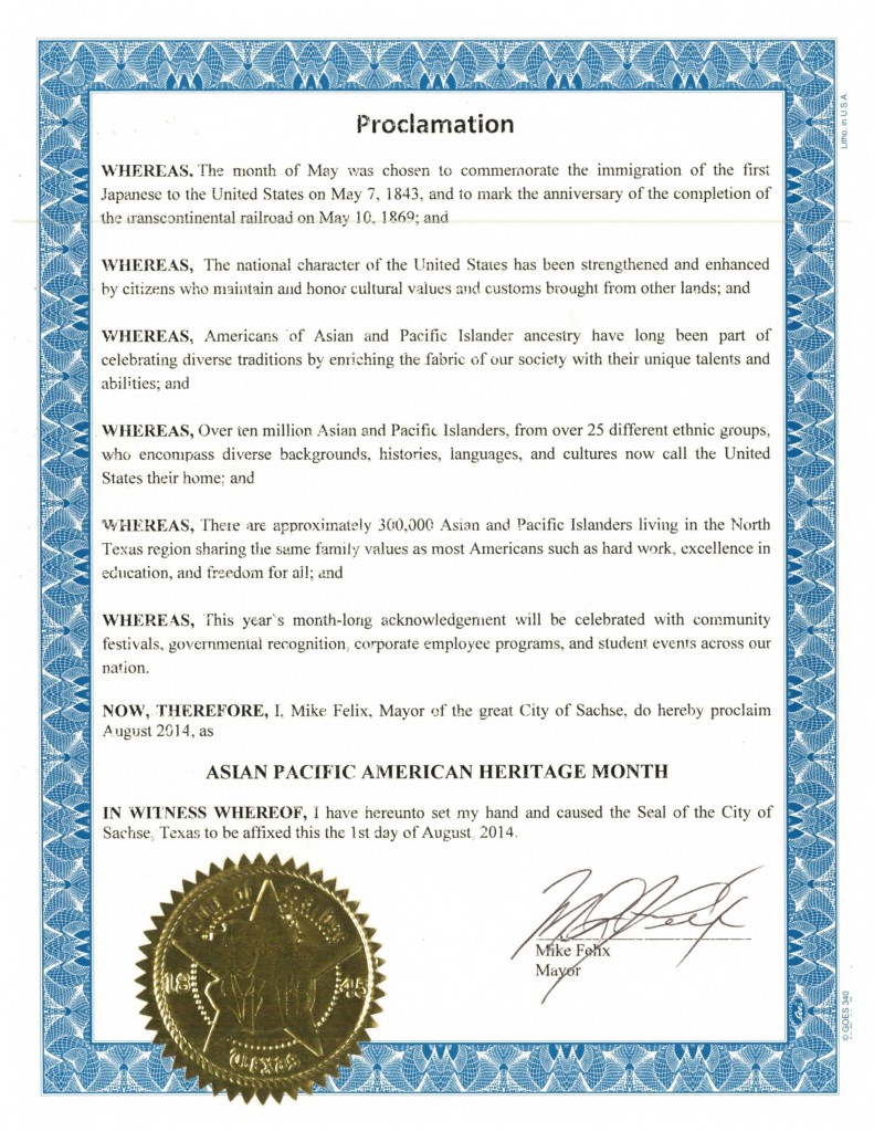 DFW AACC Proclamations_2014_Sachse